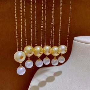 Collier à billes réglable en or 18 carats avec perles naturelles rondes sans défaut de 9 à 8,5 mm, polyvalent et élégant - Product Image 3