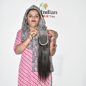 Extensions de cheveux indiens Remy 100% naturels non traités chimiquement, avec closure HD, ondulation droite, noirs, double trame machine, à clipser, 50%+ de cheveux naturels - Product Image 5