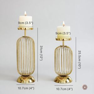 Metal Pillar <b>Candle</b> Holder Stand with Gold Finish - Small & <b>Large</b> - Product Image 5