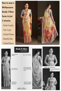 Sari de luxe prêt-à-porter avec chemisier cousu, en crêpe de soie à imprimé numérique floral, fournisseur en gros en ligne de saris indiens - Product Image 6