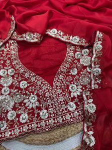 Indian Boutique Heavy Soft Rangoli Silk Heavy Embroidery Sequence Work <b>Red</b> <b>Saree</b> Women Traditional Wear Wedding Party - Product Image 6