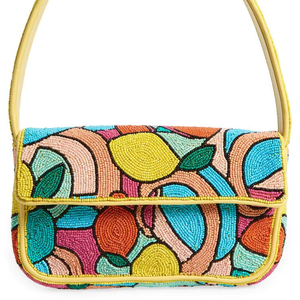 Sac à bandoulière brodé de perles multicolores fait main, poignée jaune, pochette bohème d'été, sac à main perlé pour femme, cadeau de fête - Product Image 1