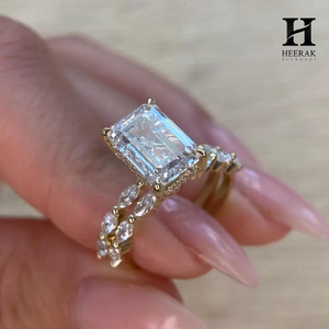 Luxury Emerald Cut Lab Grown Diamond Ring 14K Yellow Gold Marquise Diamond Twisted Vine Band Hidden Halo Solitaire Ring - Product Image 5