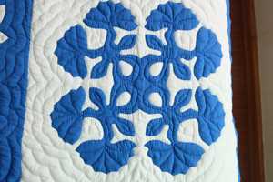 Royal Hawaiian Hand Applique Quilt Block Coastal Blue White Heirloom Bedding Custom <b>Queen</b> California King Tropical Bedroom Decor - Product Image 2