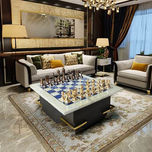 Sack Luxury Eco-Friendly Animal & Angel Design 39x39cm Collectible Chess Game Board Set with Marble Lapiz Lazuli Brass Pieces - Product Image 1