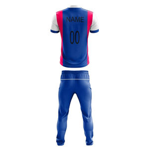 Men's Custom Cricket Uniform Set Blue Pink <b>White</b> Color Blocking Short Sleeve <b>Polo</b> Moisture Wicking Polyester All Seasons Apparel - Product Image 2