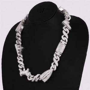 Cadena de Plata de Ley 925 con Eslabones Cubanos Miami, Estilo Hip Hop, con Diamantes Cultivados en Laboratorio VVS que Pasan la Prueba del Diamante, con Incrustaciones de Diferentes Formas - Product Image 3