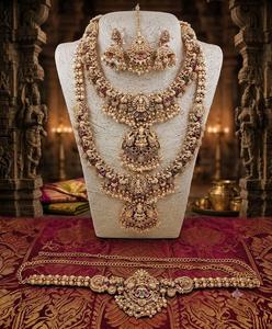 Goddess Lakshmi Motif Complete Temple <b>Bridal</b> <b>Jewelry</b> <b>Set</b> Gold Plated Temple <b>Jewelry</b> <b>Set</b> For Wedding Engagement Wear Manufacturer - Product Image 3