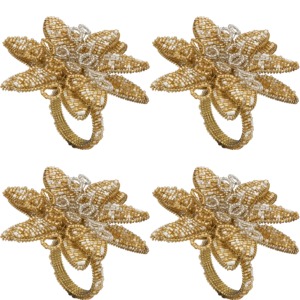 แหวนผ้าเช็ดปากประดับลูกปัดดอกไม้สีทองสุดหรูของตกแต่งโต๊ะลายดอกไม้ทำมือที่ใส่ผ้าเช็ดปากลูกปัดแชมเปญสีทองสุดหรู - Product Image 6