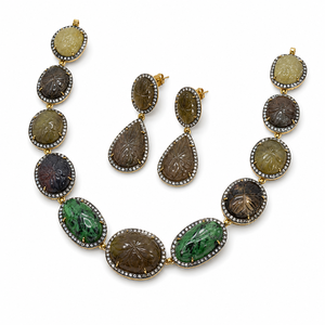 Juego de Collar de Lujo en Plata 925 Chapado en Oro con Kundan Verde y Polki para Mujer, Regalo de Boda, Joyería Tradicional - Product Image 1