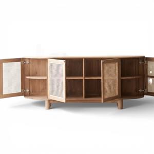 Aparador Moderno Japandi de Madera de Teca Sólida con Puertas de Mimbre Natural, Mueble Ecológico para TV Estilo Rústico con Almacenamiento - Product Image 6