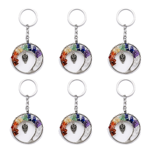 Porte-clés en cristal de haute qualité, arbre de vie à sept chakras, porte-clés hibou, pierre naturelle en forme de cœur, cadeaux pour femmes - Product Image 4