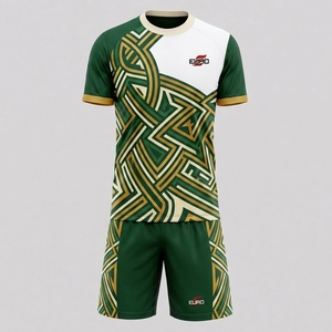 Ensemble d'uniformes de football unisexes personnalisés, col en V, manches courtes, sublimation, évacuation de l'humidité, respirant, 100% polyester, service OEM - Product Image 1