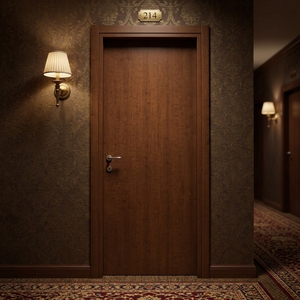 Puerta Interior de Madera Sólida Precolgada Color Nogal con Aislamiento Acústico para Hotel, Villa, Dormitorio, Baño y Cocina - Product Image 3