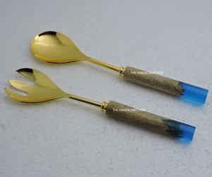 Wholesale Premium Flatware Sets Gold Plated Metal <b>Salad</b> <b>Server</b> with Resin Handle Eye-Catching - Product Image 5