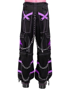 Men's Punk Style Harem <b>Pants</b> <b>Black</b> With Purple Chains Multiple Pockets High Waist Drawstring Closure Autumn Fashion - Product Image 4