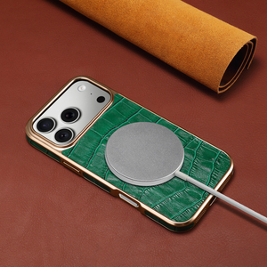 Funda para Teléfono <span class=keywords><strong>de</strong></span> Cuero Genuino con Textura <span class=keywords><strong>de</strong></span> Cocodrilo, Electrochapada, Compatible con Carga Inalámbrica, para <span class=keywords><strong>Apple</strong></span> Serie 18/17/16/15/14/13/12 - Product Image 6