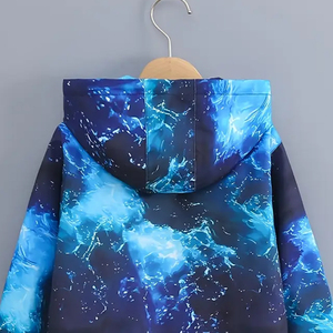 Chaqueta cortavientos con capucha y estampado de galaxia para niños, ropa exterior informal con cremallera, abrigo con estampado de cielo estrellado azul - Product Image 5