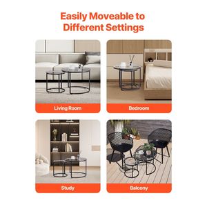 Comodino moderno per nidificare Set 2X23.6 pollici tavoli in vetro telaio in metallo per piccoli spazi-comodino per camera da letto soggiorno - Product Image 6