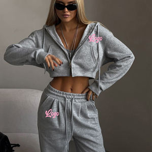 Ensemble de survêtement décontracté 100 % coton pour femme avec sweat à capuche en molleton et pantalon large à manches longues – Fournisseur de vêtements personnalisés - Product Image 1