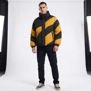 Men's Black <b>Yellow</b> Color <b>Puffer</b> <b>Jacket</b> Winter Coat Stand Collar Zip Up Outdoor Streetwear Custom Apparel OEM ODM - Product Image 3