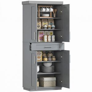 Modern Gray <b>Freestanding</b> <b>Kitchen</b> Pantry Cabinet with Doors and Drawer Adjustable Eco-Friendly Shelving Graphic Design Solution - Product Image 1