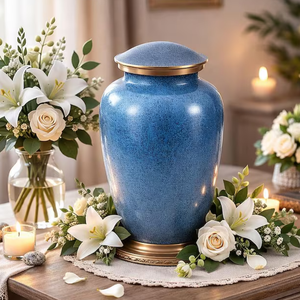 Blue Metal Cremation Urn Adult <b>Ashes</b> Memorial <b>Keepsake</b> Crematory Urn Decorative Commemoration Container - Product Image 4