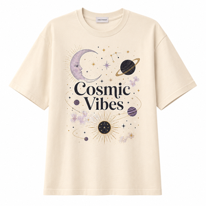 Camiseta LUNA & STARDUST para Mujer, Personalizada con Estampado Digital de Letras, Cuello Redondo, 100% Algodón, Corte Holgado Informal, Transpirable, para Todas las Temporadas - Product Image 1