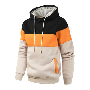 Men's Color Blocking Hooded Sweatshirt Regular Fit Casual Autumn Wear Black Orange Beige Knitted Cotton Polyester BRG <b>Makers</b> - Product Image 3