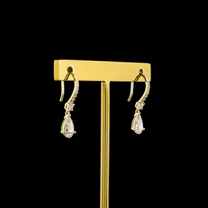Vintage Lab Grown Pear Cut <b>Diamond</b> Drop <b>Dangle</b> <b>Earrings</b> with <b>Diamond</b> Accents 10K 14K 18K Gold 925 935 Silver Engagement Gift - Product Image 2