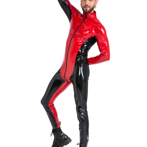 Traje Zentai de PU Rojo y Negro, Traje Ajustado de Cuerpo Entero, Manga Larga, Disfraz para Hombres Adultos, Fiesta, Cosplay - Product Image 1