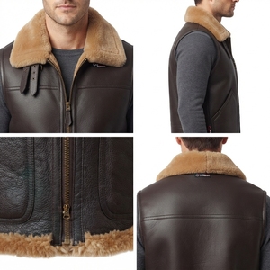 Chaleco de Aviador de Cuero Genuino para Hombre Hashbloom con Forro de Piel, Cierre de Cremallera Resistente al Viento, Ropa de Abrigo Otoño/Invierno, Estilo Motero - Product Image 4