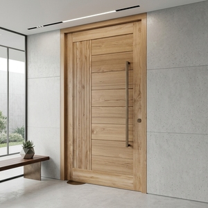 Puerta Kirana Teak Persada, Panel Acanalado de Madera de Teca Moderna, Puerta de Entrada Principal de Madera Minimalista para Interiores, Puertas Arquitectónicas - Product Image 3