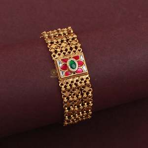 Vintage Gold Plated Horn Charm Bracelet with Pearl and Diamond for Wedding and Party - Product Image 1