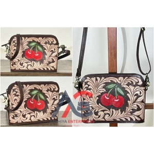 <b>Top</b> Selling 2026 Tooled Leather Crossbody Handbag <b>Cherry</b> Floral Design Women Western Handmade Genuine Leather Shoulder Sling Bag - Product Image 1