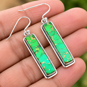 Pendientes Colgantes de Cobre Púrpura, Turquesa y Plata para Mujer, Pendientes de Gota Verdes, Estilo Boho Suroeste, Joyería de Moda al por Mayor - Product Image 2