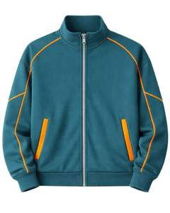 Conjunto Deportivo Personalizado para Hombre en Verde Azulado con Ribete en Naranja, Chaqueta con Cierre Completo y Pantalones Deportivos, Fabricante de Ropa Deportiva Personalizada - Product Image 1