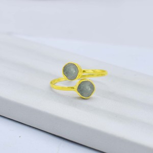 Aqumarine Birthstone Collet <b>Ring</b> - Double Stone <b>Adjustable</b> <b>Ring</b>, Handmade Gold Plated Statement <b>Ring</b>, Engagement <b>Ring</b> For Women - Product Image 1