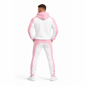 Ensemble de survêtement unisexe rose et blanc – Veste à capuche zippée avec pantalon de jogging, tenue de sport décontractée coupe ajustée pour la gym et le fitness - Product Image 5