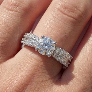 2.70 CT Total Diamond Weight 14K White Gold Lab Grown Diamond Round Cut <b>Split</b> Shank Double Row Pave Engagement <b>Ring</b> - Product Image 5