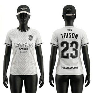 Camiseta de Fútbol Femenina Premium, Tela de Poliéster de 180 GSM, Suave y Transpirable, Paneles Geométricos Blancos y Grises, Impresión de Logotipo por Sublimación Personalizada - Product Image 1