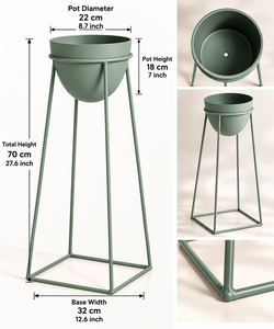 Support de plante en métal avec pot de fleurs en forme de bol moderne et cadre géométrique pour plantes d'intérieur, salon, balcon, jardin - Product Image 3