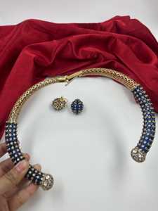Collier ras du cou Hasli bleu saphir, collier indien, bijoux fantaisie dorés antique - Product Image 4