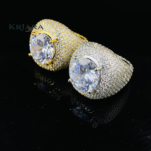 Bague Cocktail Hiphop en Moissanite, Argent 925 Plaqué Or 18K, Sertissage Pavé, Coupe Ronde Brillante, Unisexe, Cadeau de Mariage de Luxe - Product Image 2