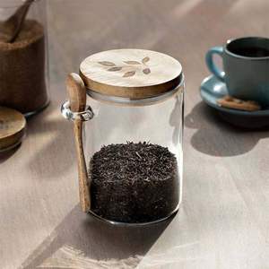 Pot en verre avec couvercle en bois, idéal pour la cuisine, parfait pour le stockage quotidien des épices, des collations, des fruits secs, du thé et du café. - Product Image 6
