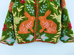 Premium Velvet Floral Embroidery Reversible Bomber <b>Jacket</b> <b>for</b> <b>Women</b> Autumn Winter Spring <b>Summer</b> Cotton Filled Vintage - Product Image 2