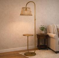 Lampadaire moderne en laiton avec abat-jour en rotin, hauteur réglable, pour salon, lumière chaude