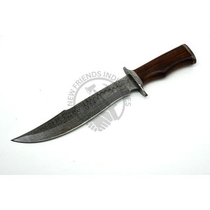 Couteau Bowie en acier Damas fait main, 38 cm, manche en bois avec étui en cuir, lame fixe ultra-affûtée pour la chasse, le camping et la survie - Product Image 1