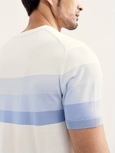 เสื้อยืดผู้ชายพรีเมียม ลายทางสีตัดต่อ ทรงเข้ารูป สไตล์ลำลองหรูหรา แขนสั้น เนื้อผ้ามีเท็กซ์เจอร์ คุณภาพสูง - Product Image 5