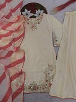 Ensemble Plazzo en Crêpe de Soie Naturel Anti-Plis Réversible pour Femme TENNECY avec Magnifiques Broderies et Sequins, Style Soirée, Toutes Saisons
